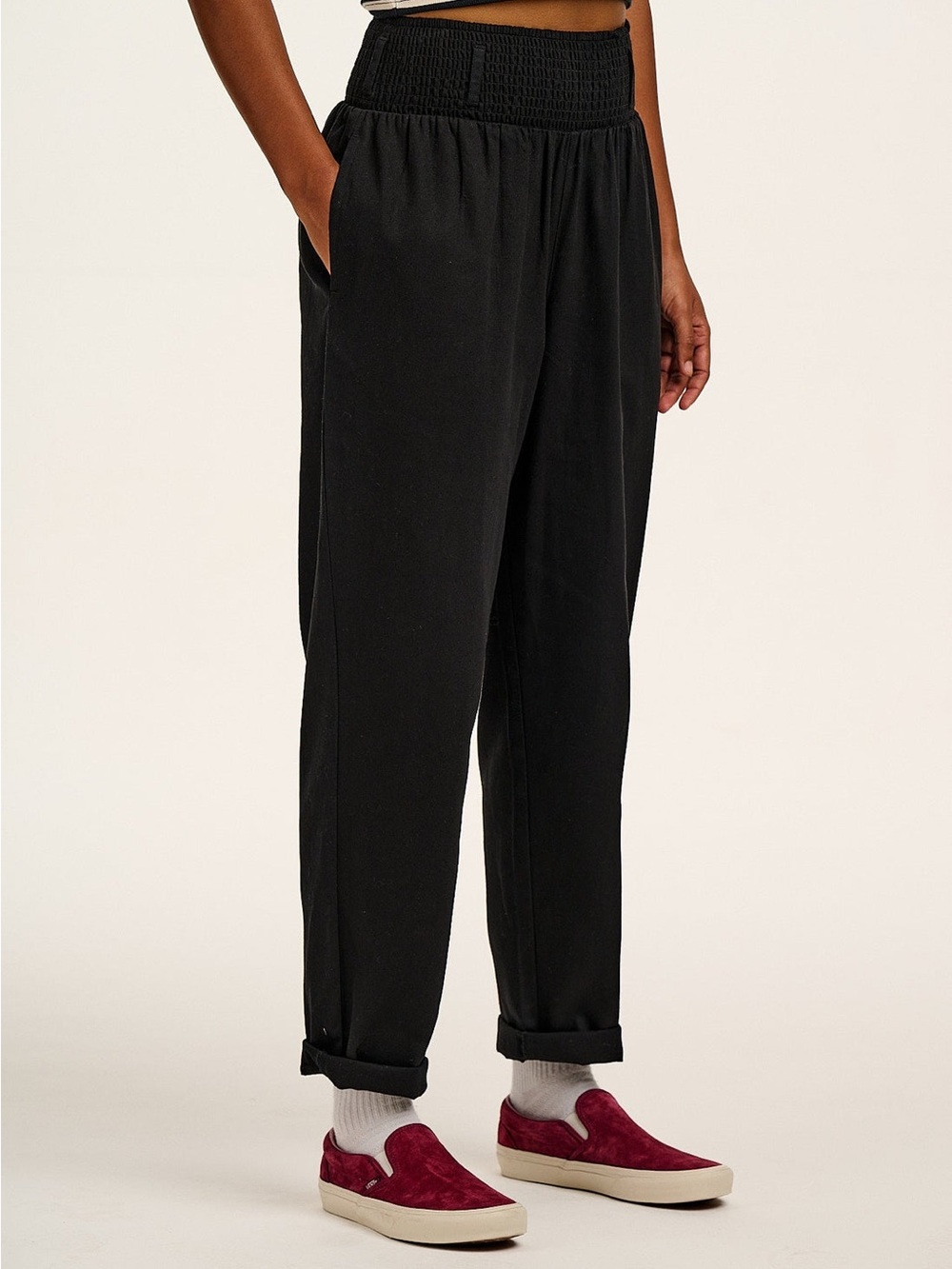 LUCY & YAK Alexa Tapered Leg Trousers Black Cotton Elastic Waist M Streetwear